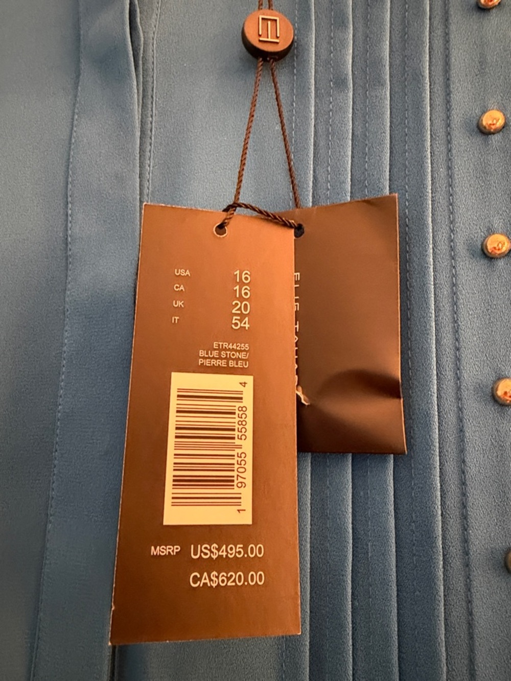 NWT Elie Tahari The Alania Pleated Midi-Dress Blue Stone Color, Size 16 - Picture 10 of 11